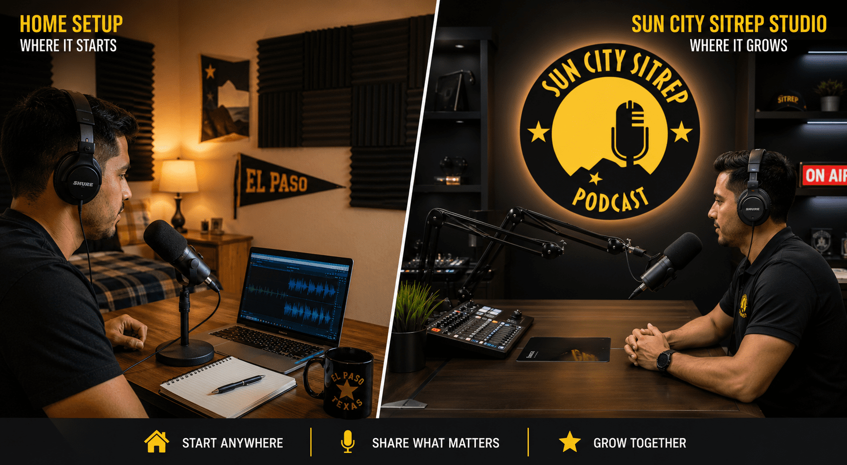 home studio vs professional podcast studio